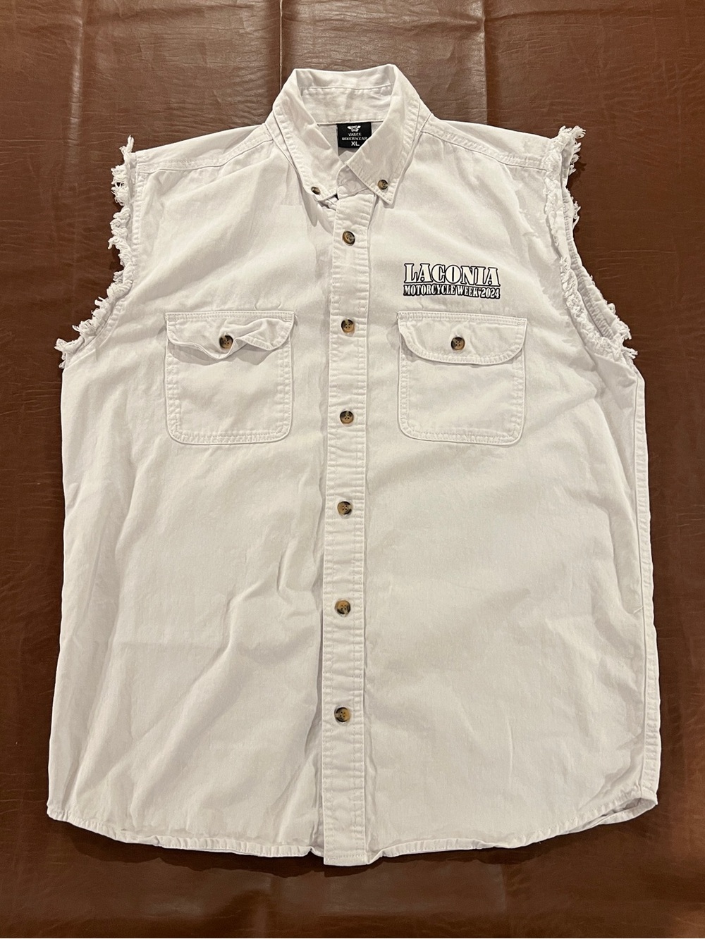 101st Annual Laconia Motorcycle Week White Sleeveless Denim Vest - Size XL